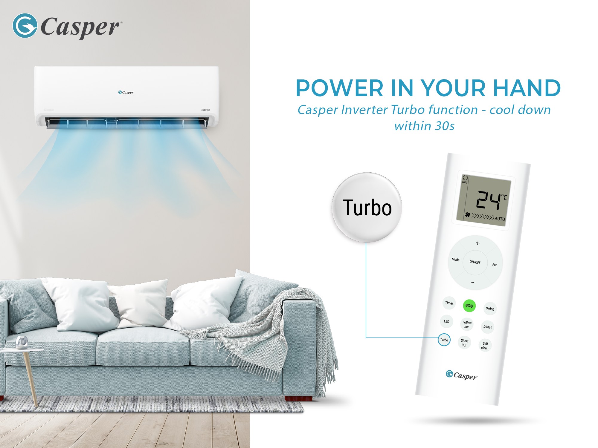 แอร์ CASPER INVERTER  R32 รุ่นใหม่ล่าสุดปี 2024 รับประกันอะไหล่ 5 ปี คอมเพลสเซอร์10 ปี เครื่องเสียภายใน 2 ปี ฟรีค่าแรง 3 ปี