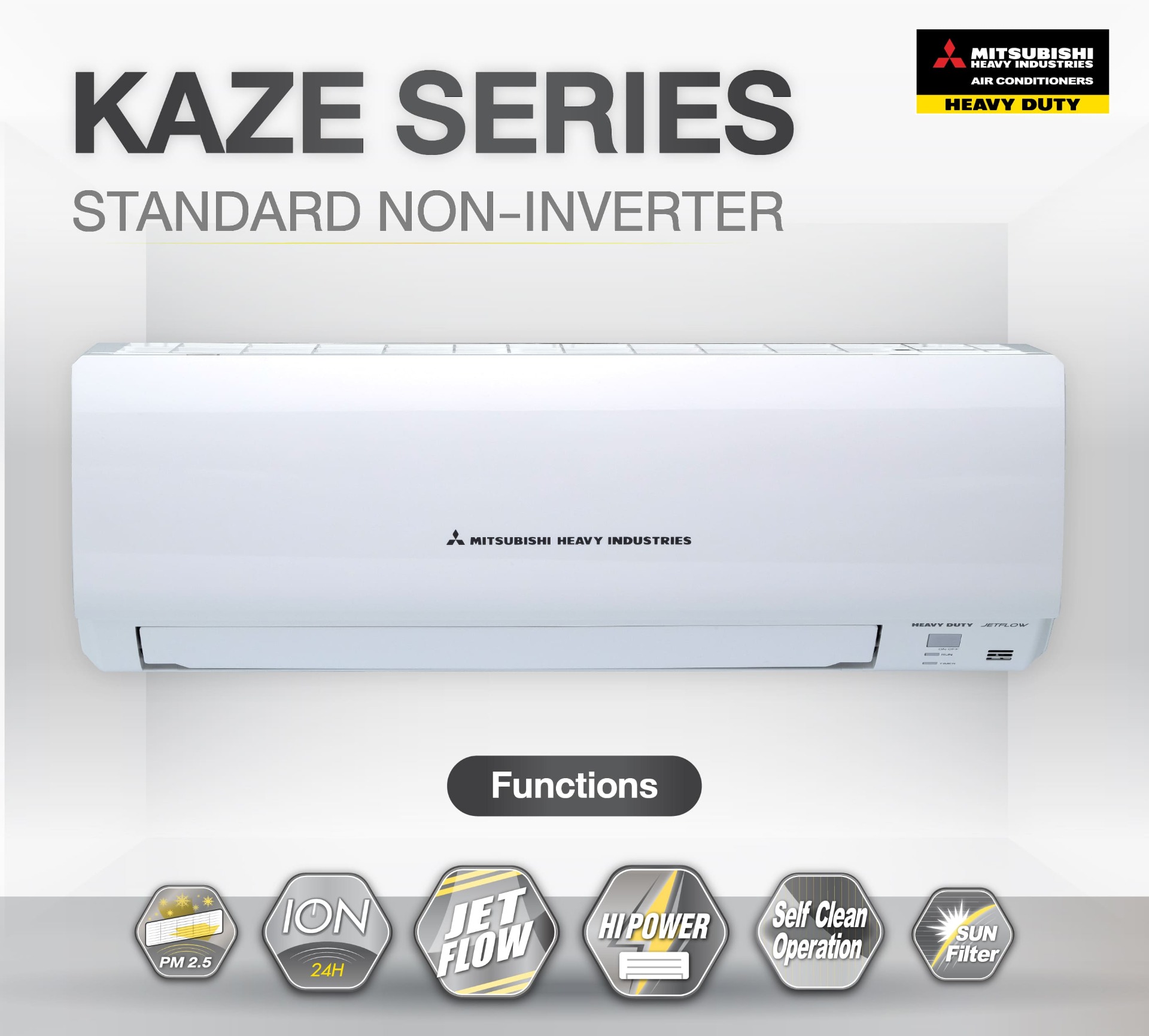 แอร์ติดผนัง Mitsubishi heavy Duty รุ่น KAZE SERIES NON-INVERTER รุ่นใหม่ล่าสุดปี2023 น้ำยาR32 แผ่นฟอกอากาศ PM2.5 รับประกันอะไหล่ 5 ปี คอมเพลสเซอร์ 5 ปี คอยล์ทองแดง 100% ผ่อน 0% 10 เดือน (ใช้บัตร+3%)