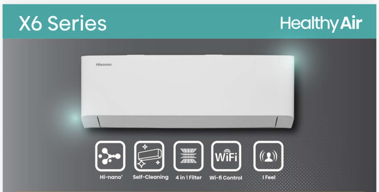 แอร์ Hisense Inverter รุ่น X6 Series น้ำยา R32 Healthy AIR เชื่อมต่อ WIFI รุ่นใหม่ล่าสุดปี2026 รับประกันอะไหล่ 5 ปี คอมเพลสเซอร์ 12ปี  คอยล์ทองแดง100%