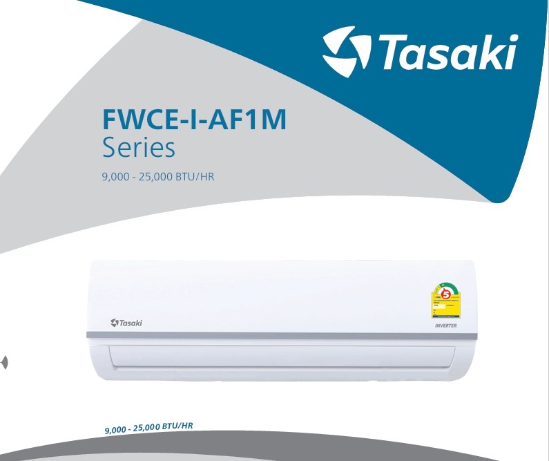 แอร์ TASAKI INVERTER FWCE-I-AF1M รุ่นใหม่ล่าสุดปี 2025 น้ำยาR32 รับประกันอะไหล่ 5 ปี คอมเพลสเซอร์ 5 ปี