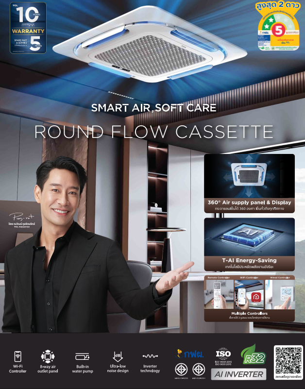 แอร์สี่ทิศทาง TCL INVERTER เชื่่อมต่อ WIFI สั่งงานด้วยมือถือ น้ำยา R32 รุ่นใหม่ล่าสุดปี2025 รับประกันอะไหล่ 5 ปี คอมเพลสเซอร์ 10 ปี ฟรีค่าบริการ 5 ปี